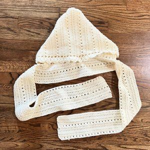 Vintage Off-White Crocheted Hooded Scarf